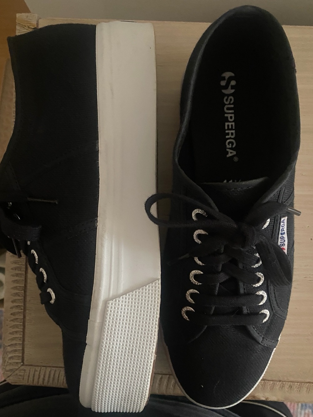 Superga Black Canvas Platform Lace-Up Sneaker